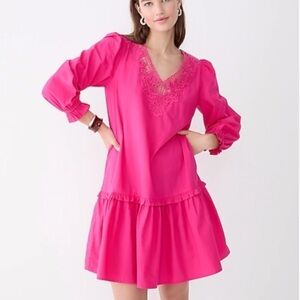 J. CREW NWT Eyelet Lace Ruffle Dress Size Medium in Bright Sweet Fuschia